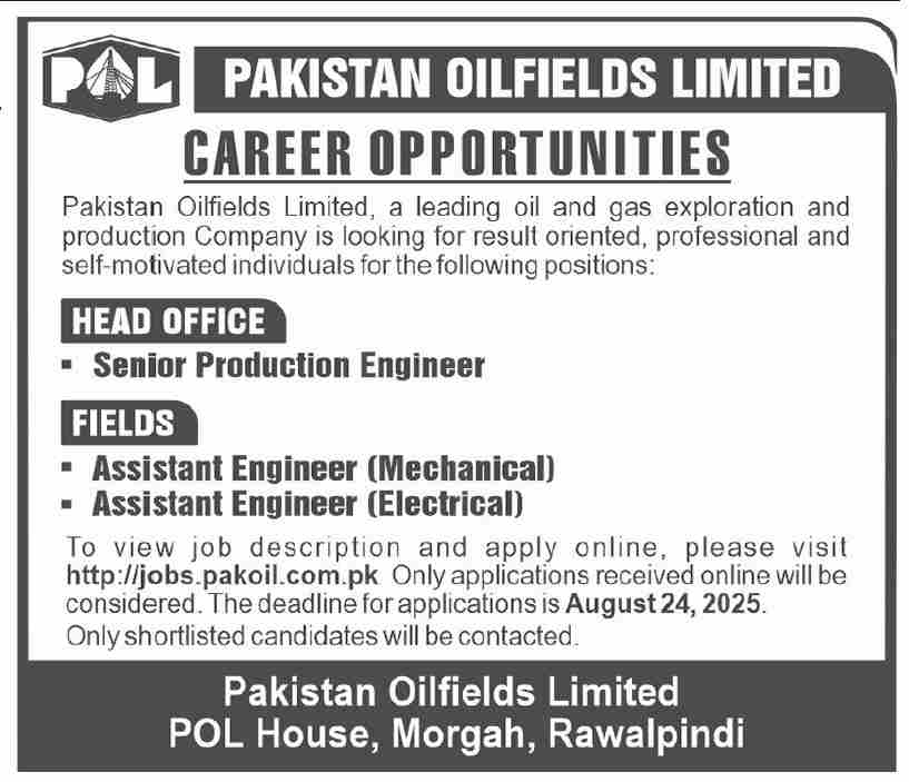 Jobs in Pakistan Oilfields Limited Rawalpindi